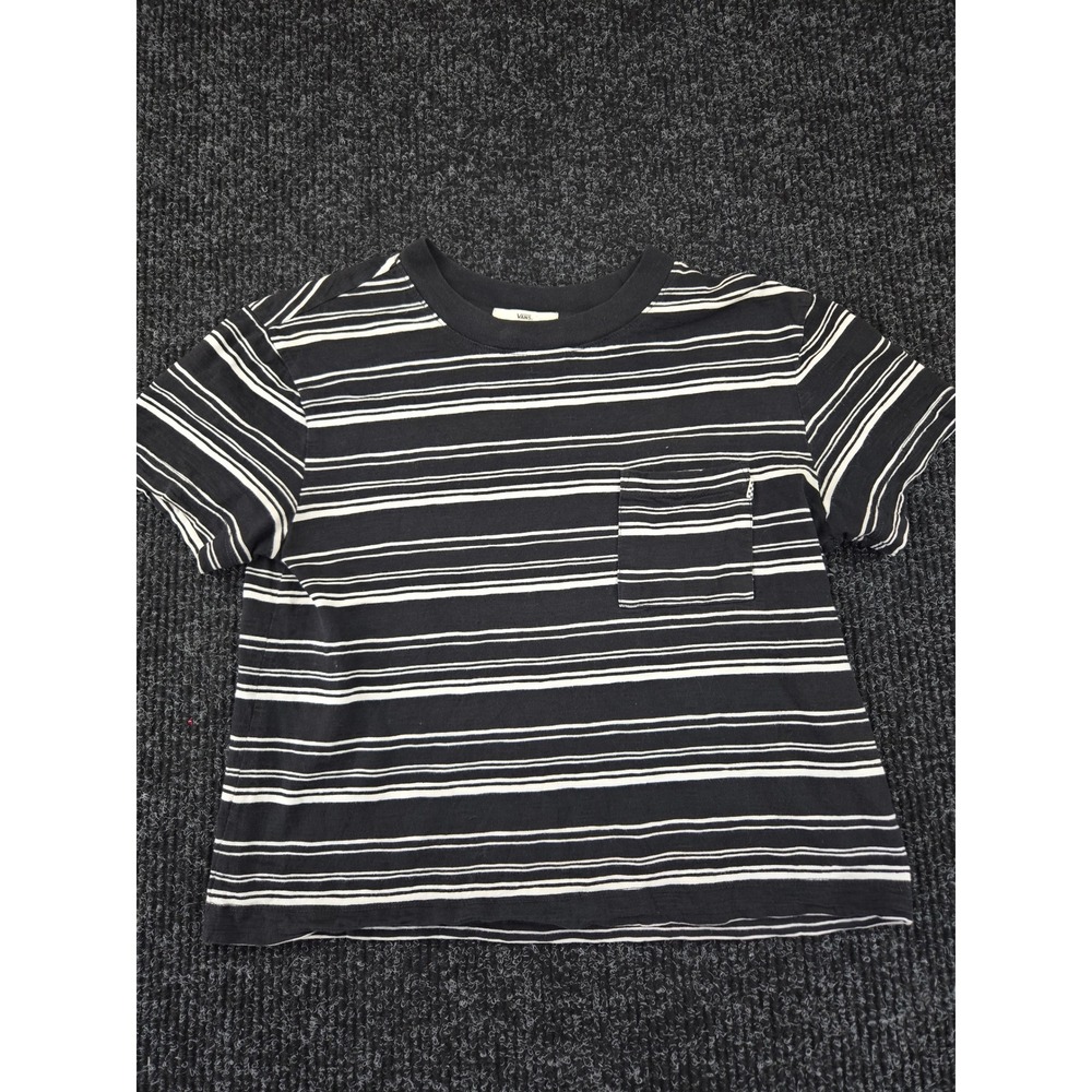Vans Womens Black White Striped Short Sleeve Pocket T-Shirt Size M Crew Neck